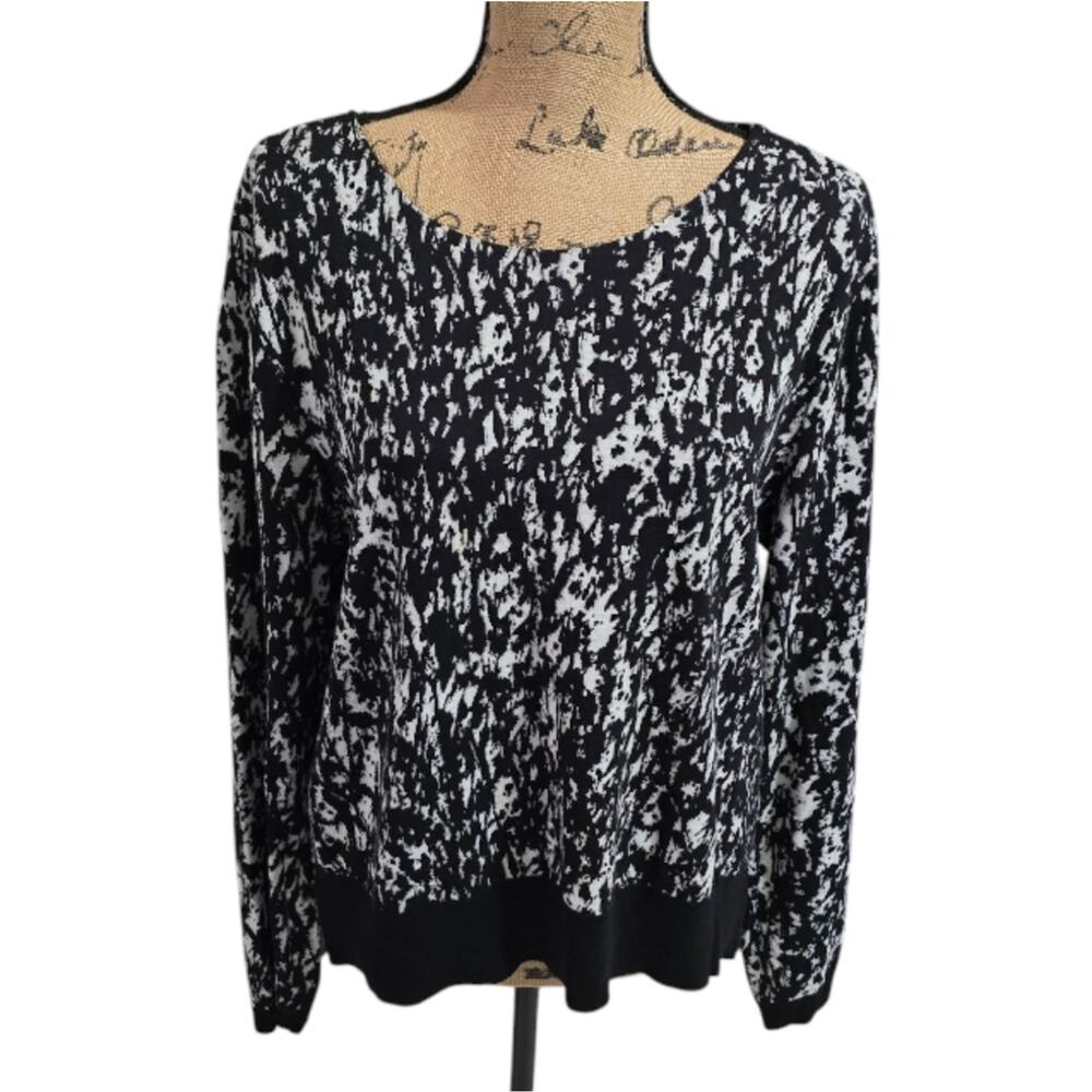 Hugo Boss Black White Emka Jacquard Sweater In Black Fantasy Size Large‎